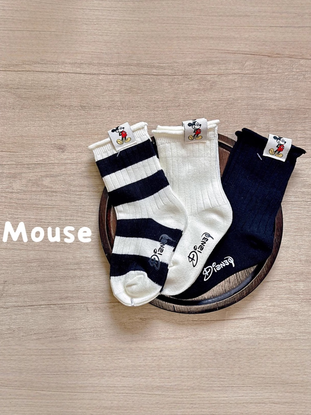 伊卡兔正品儿童袜子2025秋冬新款米奇布标条纹中筒四季无骨8152-2