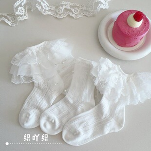 织吖织26春夏儿童超薄花边袜原创高端纯白色网眼精梳棉舞蹈袜6046