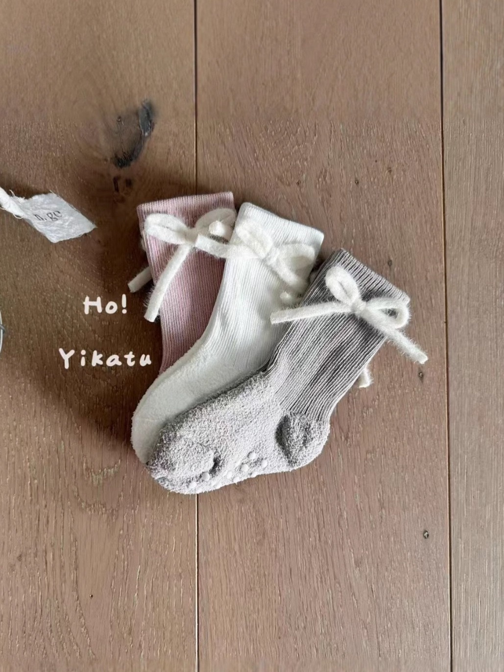 儿童袜子伊卡兔袜子2025秋冬绒绒蝴蝶结宝宝点胶加厚保暖蓄热7116