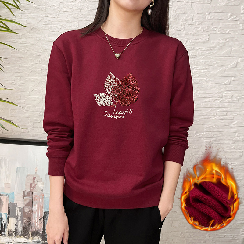 秋冬加绒加厚宽松圆领卫衣女