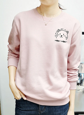 圆领无帽卫衣女2025春秋新款韩版薄款bf风宽松套头ins百搭上衣潮