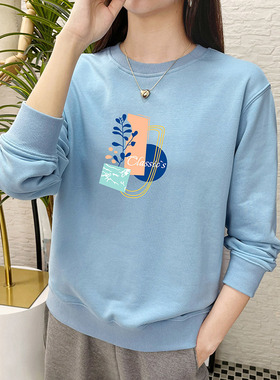 春秋无帽圆领卫衣女2025秋冬新款韩版宽松套头宽松薄款休闲上衣潮