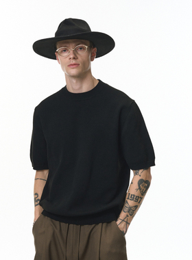 美式复古老钱风休闲短袖男宽松圆领纯色简约百搭T恤oldmoney针织