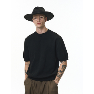 美式复古老钱风休闲短袖男宽松圆领纯色简约百搭T恤oldmoney针织