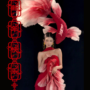 新年装饰结婚布置红色节庆金鱼锦鲤装饰店铺橱窗活动氛围美陈马年