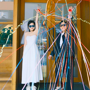 手抛彩带领证结婚庆接亲婚礼拉花彩条订婚生日拍照手扔道具礼炮