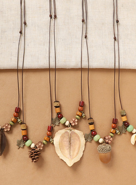 复古森系文艺项链天然植物吊坠