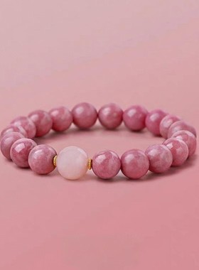 天然蔷薇石手链女款巴洛克珍珠粉水晶10mm手串显白小红书同款手链