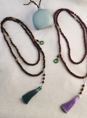 新中式复古串珠斜挎链中国风高级感小众转运佛珠项链长款流苏旗袍