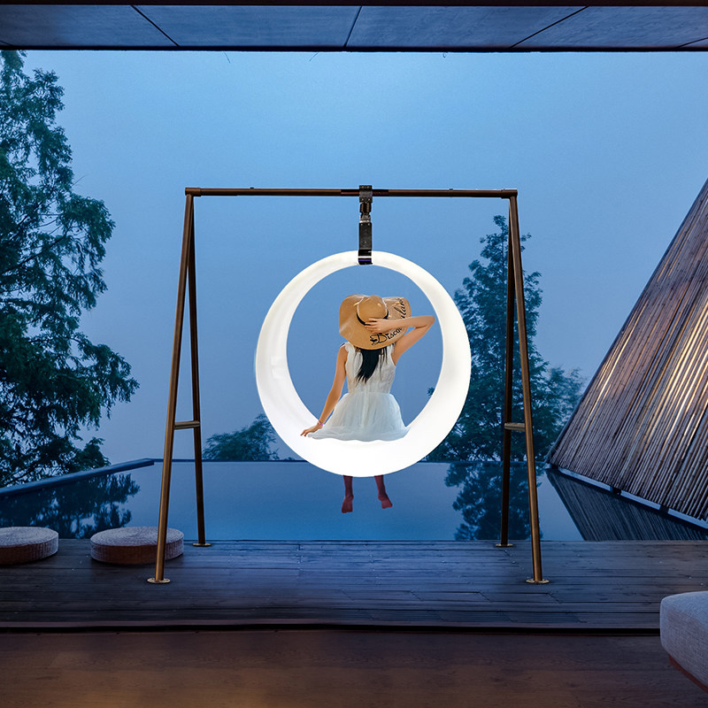 户外秋千发光月亮灯室外太阳能庭院网红儿童吊椅花园室内装饰灯