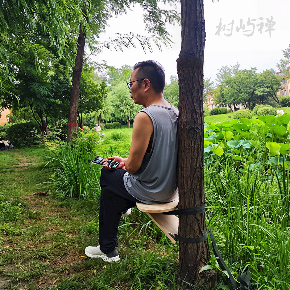 树屿禅庭院树下椅子凳子实木悬空座椅创意休闲椅安装简单不伤树木