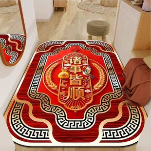 马年喜庆入户防滑垫吸水蹭脚地垫红色门厅门垫春节耐磨硅藻泥地垫