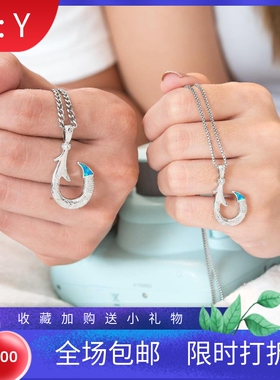 新款Opal澳宝项链女时尚款夏威夷海洋风格锁骨链蓝色鱼钩吊坠澳宝