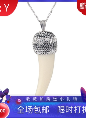 新款100百种我爱你语言项链欧美时尚个性树脂牛角镶钻吊坠项链饰