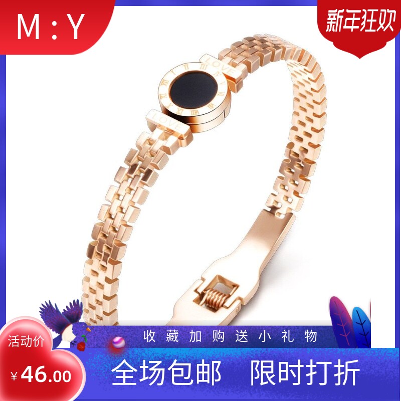 新款欧美ins镂空黑色罗马数字圆形滴胶手镯 手表链可调节钛钢手环