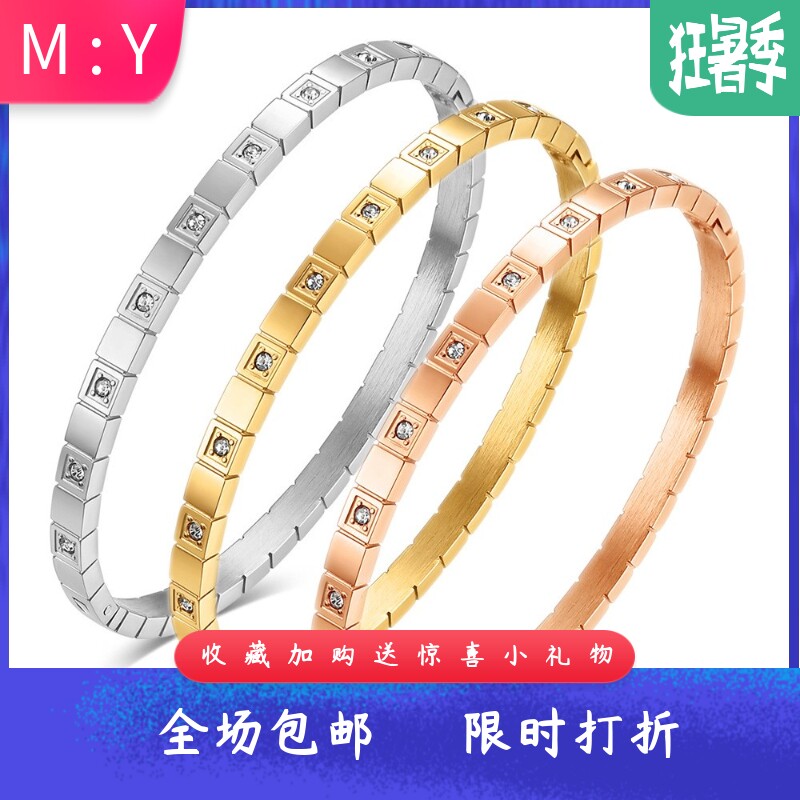 欧美6MM对称方形镶钻304不锈钢手