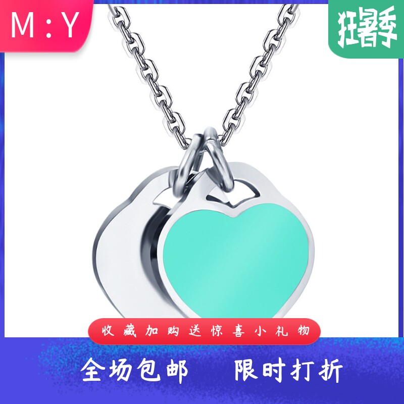 love蓝色滴油心扉钛钢锁骨链新品