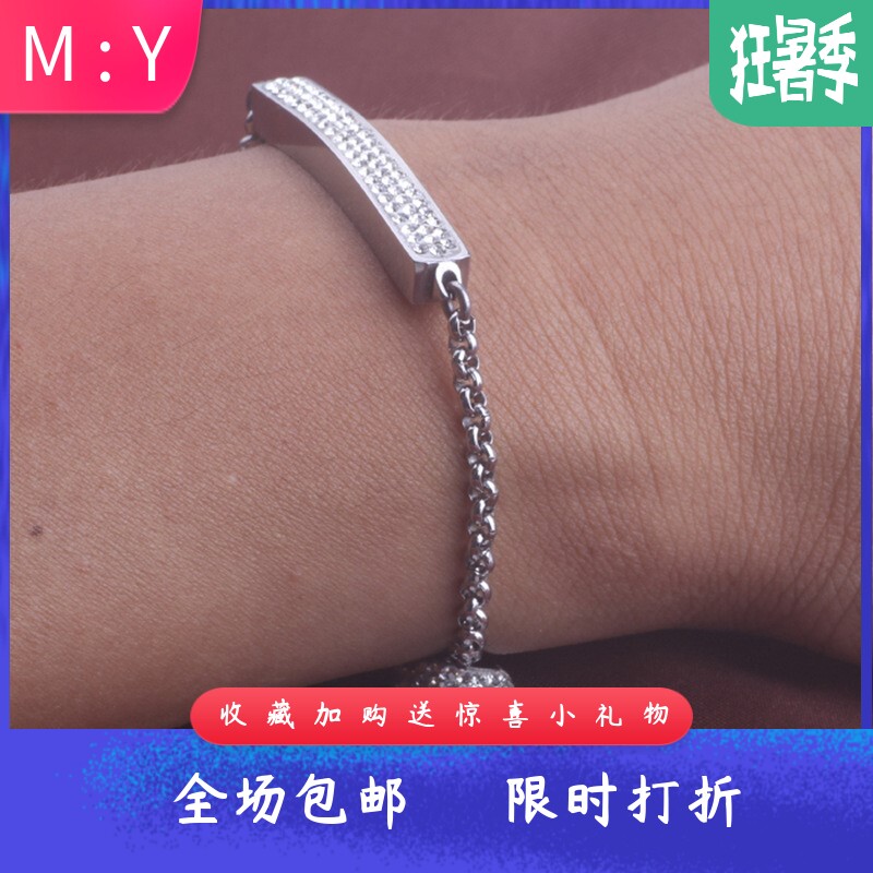 欧美不锈钢手镯镶钻三排心形幸运