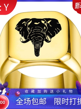 新款欧美创意大象光面激光钛钢戒指男士复古朋克方形18MM学生潮男