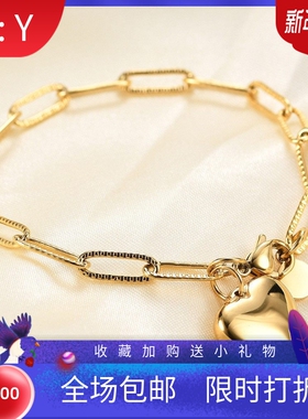 新款欧美跨境热卖ins长方形别针链条百搭时尚爱心圆牌吊坠不锈钢