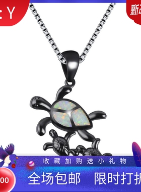 新款饰品跨境欧美首饰项链澳宝吊坠时尚创意蓝色澳宝吊坠项链女