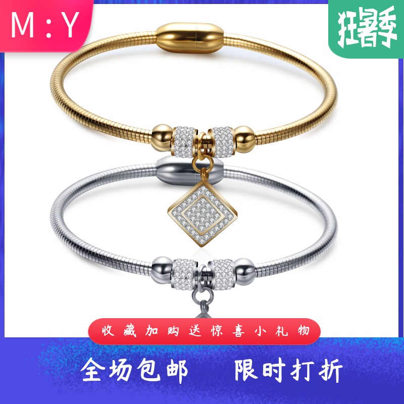 欧美15MM镶钻方形3MM蛇链不锈钢