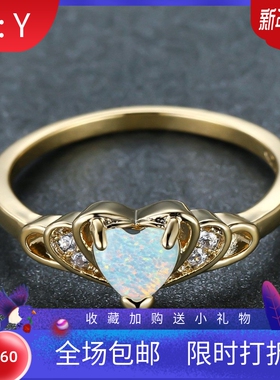 新款跨境SHEIN气质精致时尚爱心澳宝戒指复古