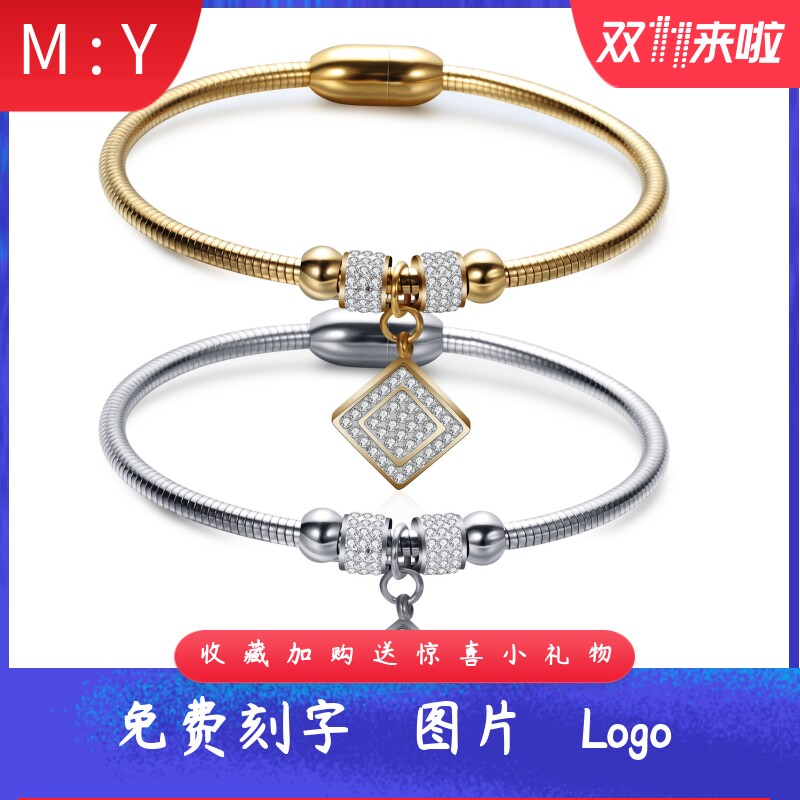 欧美15MM镶钻方形3MM蛇链不锈钢