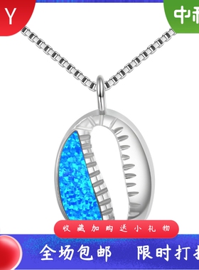 新款 ins风 爆款澳宝蓝色澳宝小贝壳项链吊坠饰品镶进口欧泊