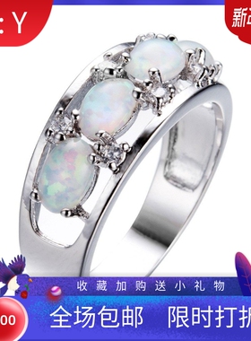 新款跨境时尚通勤四颗椭圆形白色澳宝戒指
