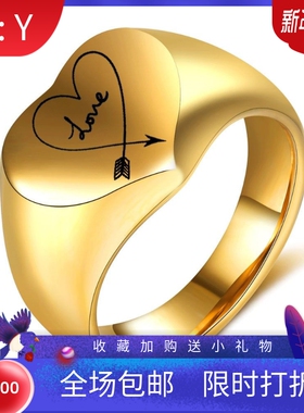 新款欧美跨境时尚12MM钛钢铸造爱心Love戒指18K金不锈钢箭头情侣