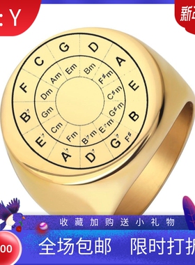 新款欧美ins跨境亚马逊热卖几何英文对角字母22MM圆形戒指不锈钢