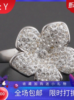 新款欧美跨境ins宫廷风夸张个性不锈钢戒指 钛钢微镶花朵花卉指环