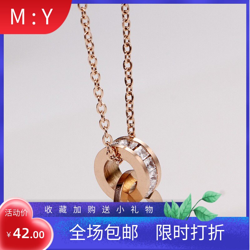 新款欧美简约个性时尚情人节礼物玫瑰金爱心镶钻镂空拼接钛钢锁骨