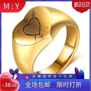 新款欧美跨境热卖个性时尚12MM不锈钢一箭穿心爱心铸造戒指指环女