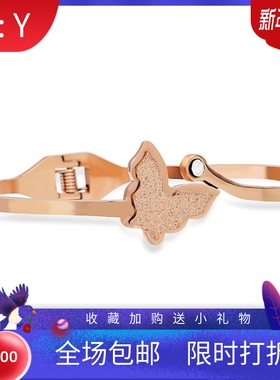 新款欧美ins时尚可调节简约双层磨砂蝴蝶镶钻手镯手环女