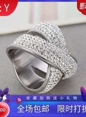 新款316L不锈钢戒指欧美时尚镂空交叉X镶钻简约女士百搭个性戒指