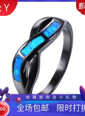 蓝色欧泊交叉锆石现货戒指