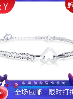 新款简约ins白色桃心陶瓷小清新时尚女款手链钛钢情人节礼物女式