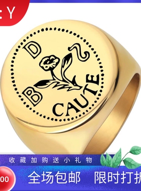 新款欧美热卖不锈钢光面激光个性玫瑰花戒指圆形22MM钛钢复古指