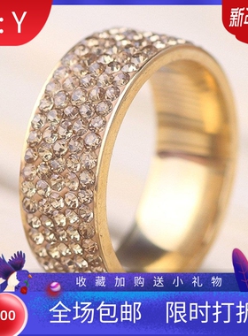 新款欧美时尚简约镶锆五排钻女士不锈钢戒指饰品百搭戒指厂家