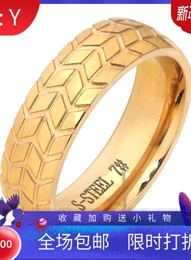新款欧美跨境个性简约6MM18K金黑不锈钢潮流轮胎戒指指环钛钢戒指