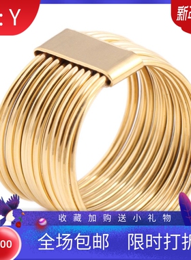 新款厂家 欧美夸张13MM18K金真金电镀钛钢戒指个性钢丝不锈钢戒指