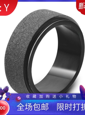 新款厂家 欧美简约8MM黑色磨砂可转动不锈钢戒指钛钢情侣戒指饰品
