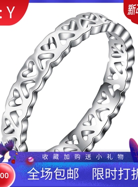 新款韩版ins简约个性爱心对称不锈钢3MM百搭镂空戒指情侣学生指环