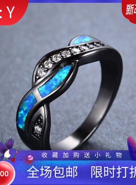 新款时尚欧美风黑金澳宝边镶白钻缠绕戒指男士简约个性食指戒