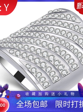 新款时尚欧美夸张9排斜面不锈钢钻戒指水晶304钛钢简约戒指女