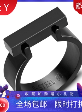 新款欧美跨境ins时尚长方形4MM光面立体不锈钢钛钢戒指简约可激光