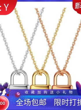 新款跨境亚马逊欧美热卖12MM锁头不锈钢光面18K金个性百搭项链可