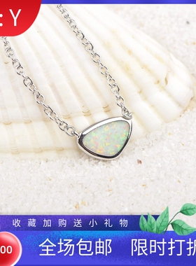 新款项链女白色澳宝三角形牙齿项链几何吊坠毛衣链欧珀